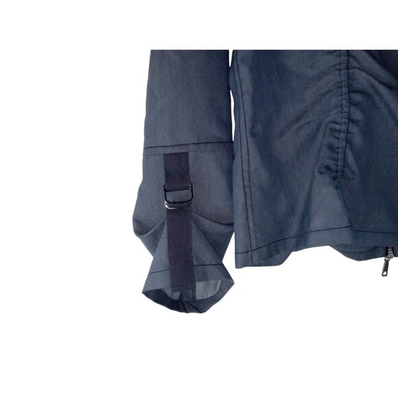 Lafayette 148 Womens Jacket Blue Ruched Utility Buckle Crew Neck Full Zip Size 8 - Picture 5 of 15